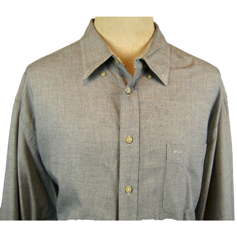 Mens NATURALIFE 100% Cotton LS Gray Pinpoint Oxford Cloth Dress Shirt sz XXL